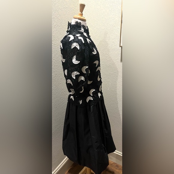 VTG 80s Richilene New York Black White Floral  Lace Bubble Formal Dress Sz 4 - Picture 4 of 8